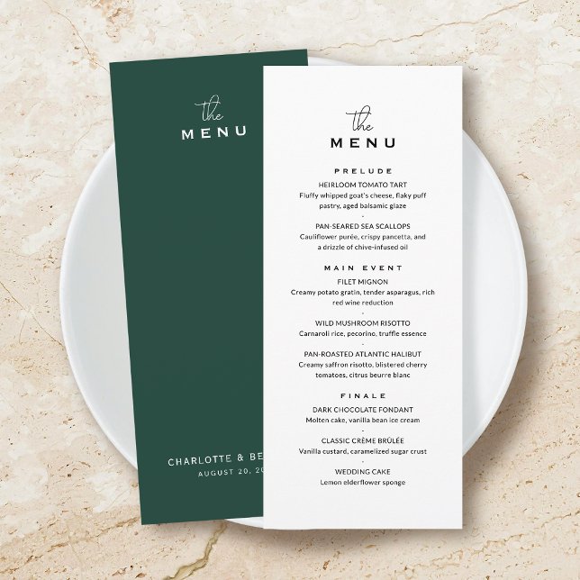 Classic Wedding Menu Card Chic Minimalist Green (Creator Uploaded)