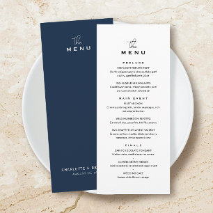 Classic Wedding Menu Card Chic Minimalist Navy
