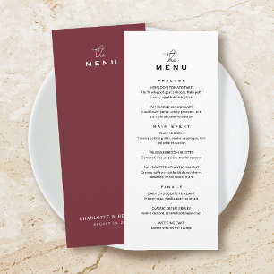 Classic Wedding Menu Card Chic Minimalist Red