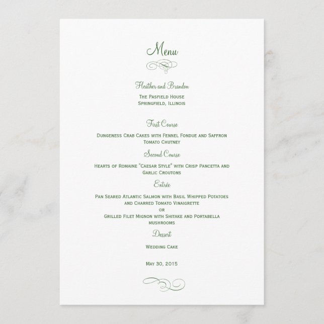 Classic Wedding Menu Card - (Green) Menu Cards (Front)