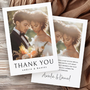 Classic wedding photo white elegant thank you card