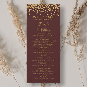 Classic Wedding Program Confetti Gold Burgundy  Invitation