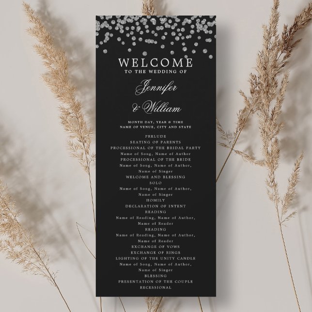 Classic Wedding Program Confetti Silver Black Invitation (Classic Wedding Program Confetti Silver Black)