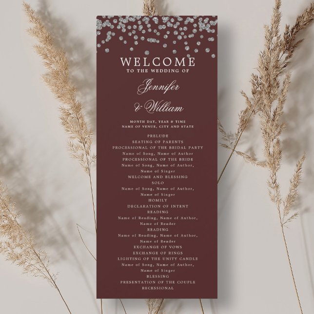 Classic Wedding Program Confetti Silver Burgundy  Invitation (Classic Wedding Program Confetti Silver Burgundy )