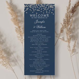 Classic Wedding Program Confetti Silver Navy Invitation