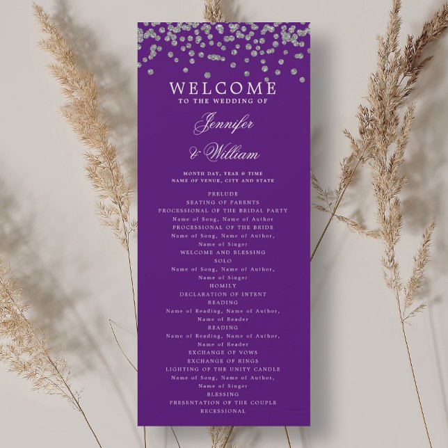Classic Wedding Program Confetti Silver Purple  Invitation (Classic Wedding Program Confetti Silver Purple )