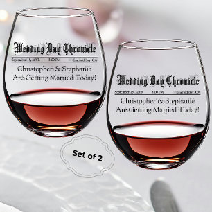 Classic Wedding Reception Speech Custom Name Date Stemless Wine Glass