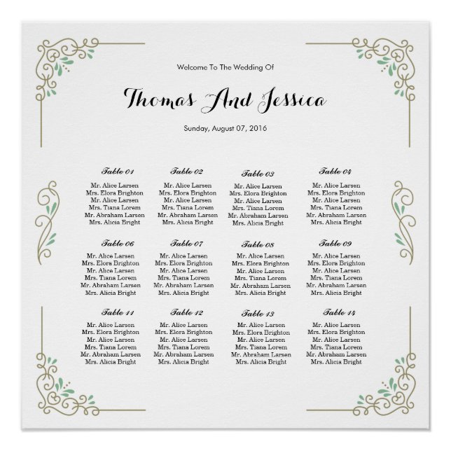 Classic Wedding Seating Chart Poster (Front)