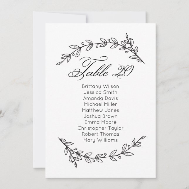 Classic wedding seating chart. Table plan 20 Invitation (Front)