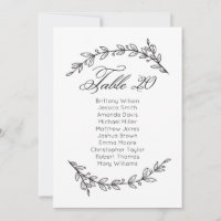 Classic wedding seating chart. Table plan 20