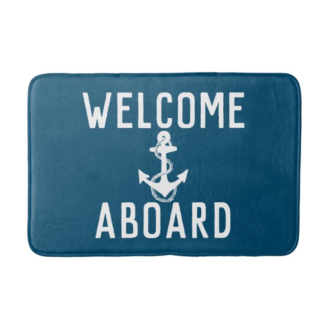classic WELCOME ABOARD typography | Bath Mat (Front)
