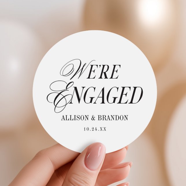 Classic We're Engaged Engagement Party Favours Classic Round Sticker (Creator Uploaded)