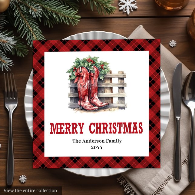 Classic Western Buffalo Check Xmas Party Napkins (Classic Western Buffalo Check Party Napkins)