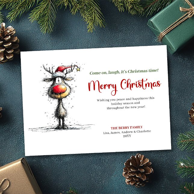 Classic Whimsical Reindeer Christmas Greeting Holiday Card (Classic Whimsical Reindeer Christmas Greeting)
