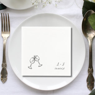 Classic Whimsical Wine Glasses Initials Wedding Napkin