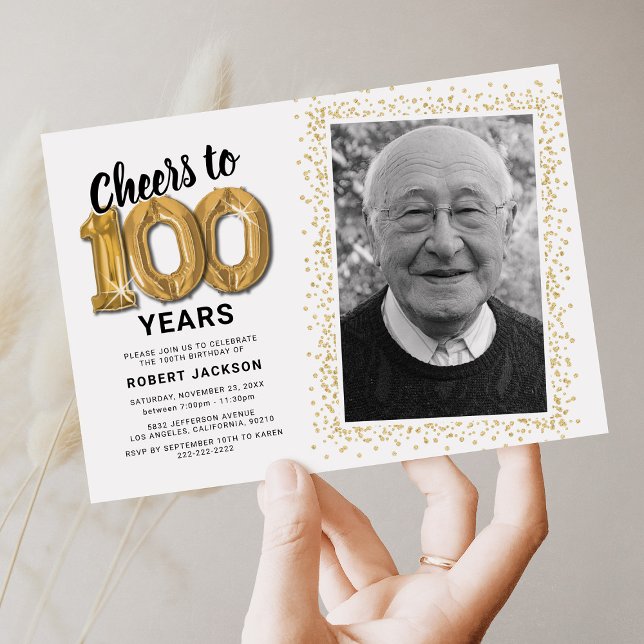 Classic White 100th Birthday Photo Invitation (Creator Uploaded)