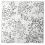 Classic White and Black Floral Toile Tile<br><div class="desc">Elegant floral toile design featuring delicate black outlines of roses and tulips on a transparent background. (White used in sample).</div>