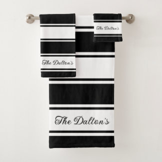 Classic White and Black Stripes Bath Towel Set