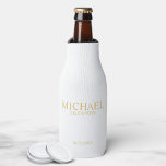 Classic White and Gold Personalised Groomsman Bottle Cooler<br><div class="desc">Classic White and Gold Personalised Groomsman Gifts featuring personalised groomsman's name, title and wedding date in gold classic serif font style. Also perfect for Best Man, Father of the Bride and more. Please Note: The foil details are simulated in the artwork. No actual foil will be used in the making...</div>