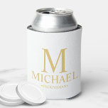 Classic White and Gold Personalised Groomsman Can Cooler<br><div class="desc">Classic White and Gold Personalised Groomsman Gifts featuring personalised monogram, groomsman's name and title in classic serif font style. Also perfect for Best Man, Father of the Bride and more. Please Note: The foil details are simulated in the artwork. No actual foil will be used in the making of this...</div>