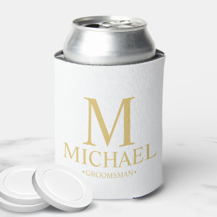 Classic White and Gold Personalised Groomsman Can Cooler