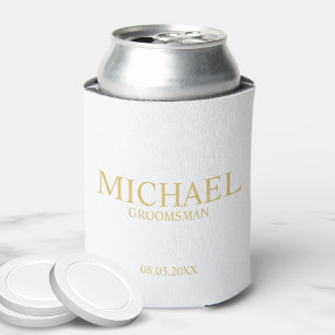 Classic White and Gold Personalised Groomsman Can Cooler