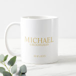 Classic White and Gold Personalised Groomsman Coffee Mug<br><div class="desc">Classic White and Gold Personalised Groomsman Gifts featuring personalised groomsman's name, title and wedding date in gold classic serif font style. Also perfect for Best Man, Father of the Bride and more. Please Note: The foil details are simulated in the artwork. No actual foil will be used in the making...</div>