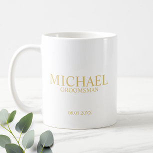 Classic White and Gold Personalised Groomsman Coffee Mug