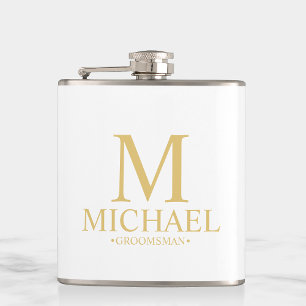 Classic White and Gold Personalised Groomsman Hip Flask