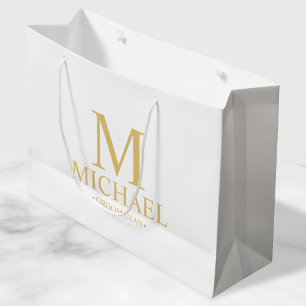 Classic White and Gold Personalised Groomsman Large Gift Bag