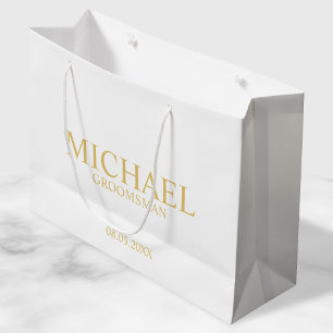 Classic White and Gold Personalised Groomsman Large Gift Bag