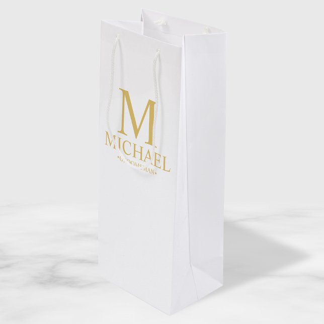 Classic White and Gold Personalised Groomsman Wine Gift Bag (Creator Uploaded)