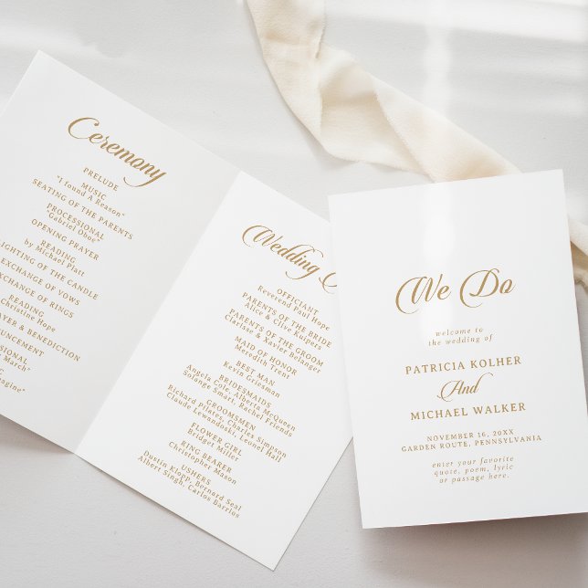 Classic White and Gold We Do Folded Wedding Programme (Creator Uploaded)