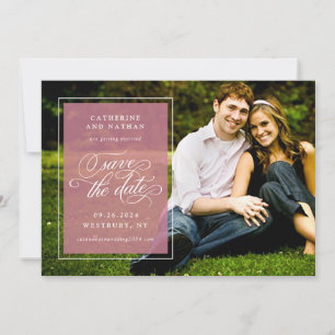 Classic White and Pink Elegant Script Wedding Save The Date