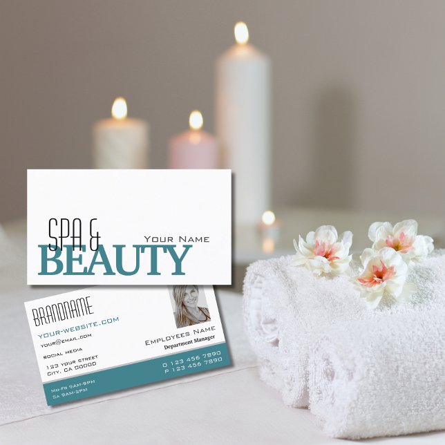 Classic White and Teal with Photo Professional Business Card (Creator Uploaded)
