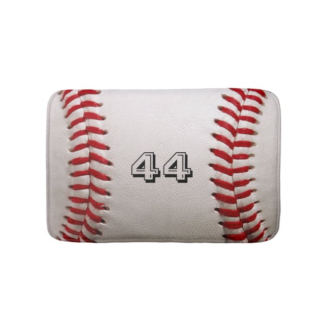 Classic White Baseball with Custom Jersey Number Bath Mat (Front)