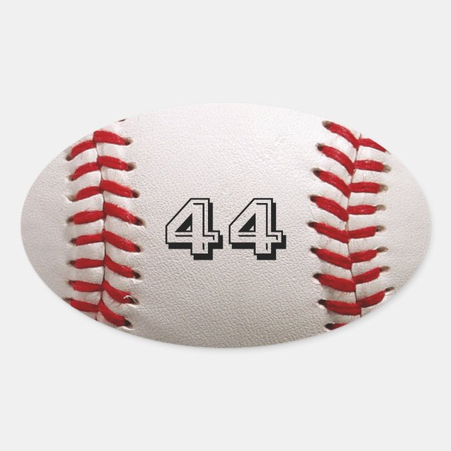 Classic White Baseball with Custom Jersey Number Oval Sticker (Front)