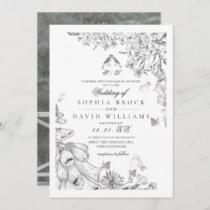 Classic White Black Botanical Wedding  Invitation