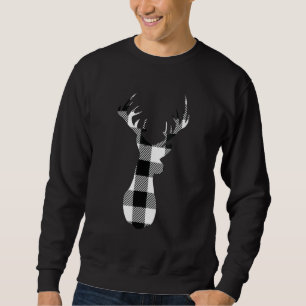Classic White Black Christmas Buffalo Plaid Deer H Sweatshirt