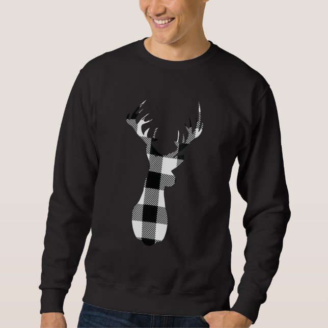 Classic White Black Christmas Buffalo Plaid Deer H Sweatshirt (Front)