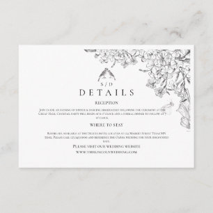 Classic White Black Floral Wedding  Enclosure Card