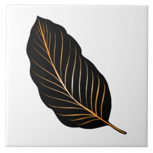 Classic White Black Gold Foil Leaf Ceramic Tile
