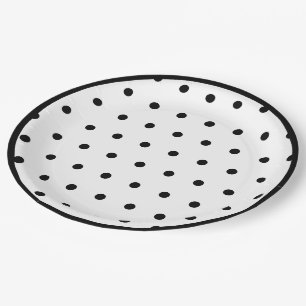 Classic White Black Polka Dots Paper Plate