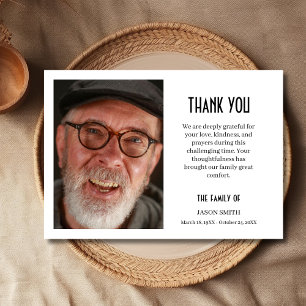 Classic White Black Script Photo Funeral Thank You Card