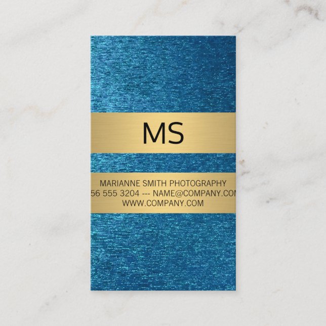 Classic White Border | Blue Shiny Background Business Card (Front)