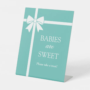 Classic White Bow Teal Blue Babies are Sweet Treat Pedestal Sign