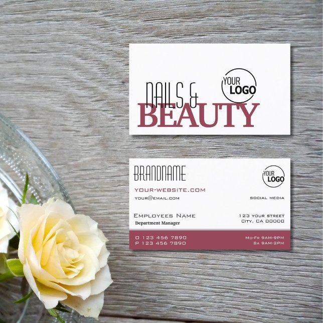 Classic White Burgundy Simple Stylish with Logo Business Card (Creator Uploaded)