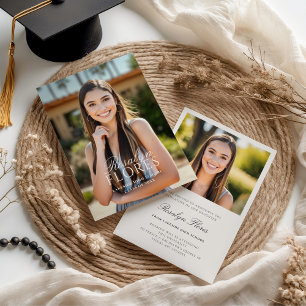 Classic White Calligraphy Graduation  Announcement