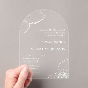 Classic White Clematis Line Art Formal Wedding 🥂 Acrylic Invitations