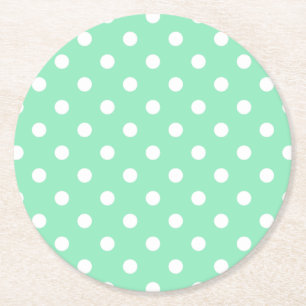 Classic White Dots Elegant Blank Mint Green Round Paper Coaster